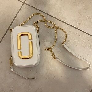 Marc Jacobs White Leather Camera Bag with Gold Hardware